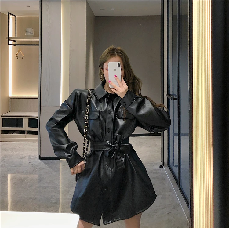

2020 Fashion Women'S Leather Jackets Women'S Mid-Length Pu Leather Jacket